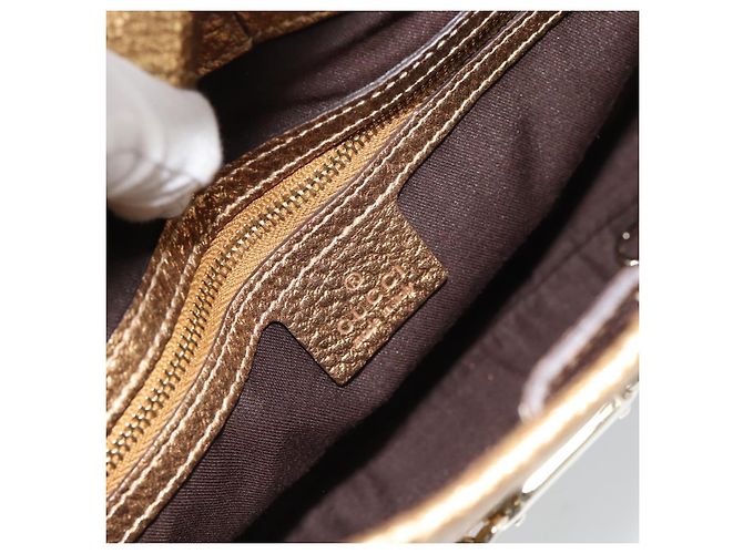 Borsa GUCCI GG Canvas Beige Oro 145778 Auth 189094V D'oro - vista 14