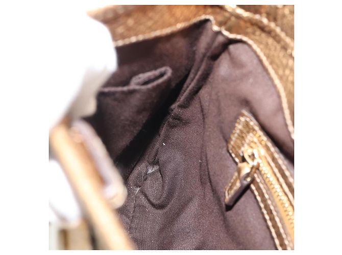 Borsa GUCCI GG Canvas Beige Oro 145778 Auth 189094V D'oro - vista 17