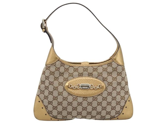 Borsa GUCCI GG Canvas Beige Oro 145778 Auth 189094V D'oro - vista 2