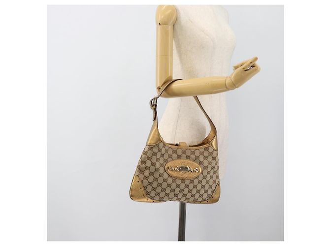 Borsa GUCCI GG Canvas Beige Oro 145778 Auth 189094V D'oro - vista 21