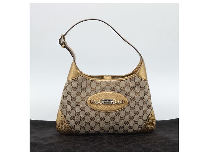 Borsa GUCCI GG Canvas Beige Oro 145778 Auth 189094V D'oro - vista 22