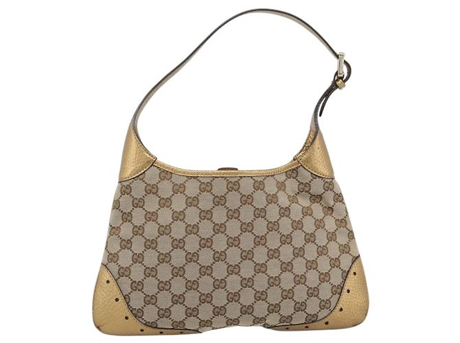 Borsa GUCCI GG Canvas Beige Oro 145778 Auth 189094V D'oro - vista 3