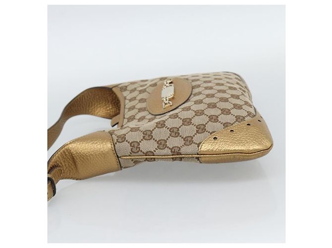Borsa GUCCI GG Canvas Beige Oro 145778 Auth 189094V D'oro - vista 4
