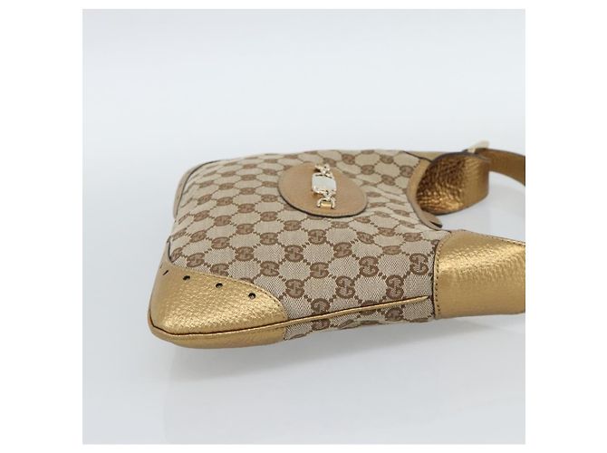 Borsa GUCCI GG Canvas Beige Oro 145778 Auth 189094V D'oro - vista 5