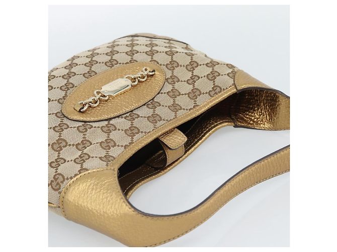 Borsa GUCCI GG Canvas Beige Oro 145778 Auth 189094V D'oro - vista 6