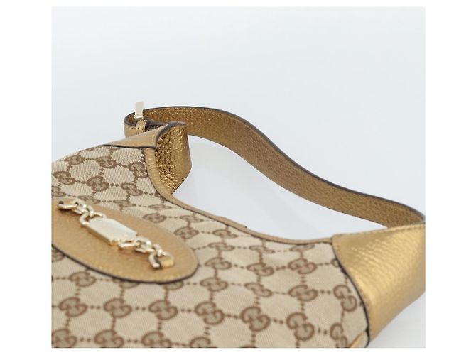 Borsa GUCCI GG Canvas Beige Oro 145778 Auth 189094V D'oro - vista 8