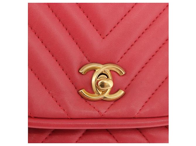 Borsa a mano CHANEL Chevron V Stitch Top Handle in pelle di agnello 2way Rosa CC Auth 189342SAM D'oro - vista 17