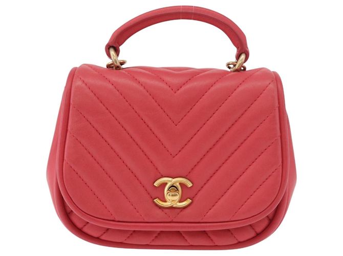 Borsa a mano CHANEL Chevron V Stitch Top Handle in pelle di agnello 2way Rosa CC Auth 189342SAM D'oro - vista 2