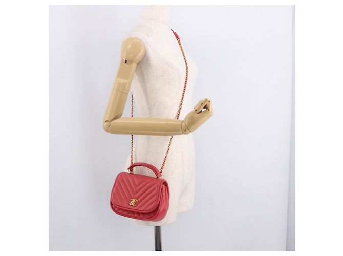 Borsa a mano CHANEL Chevron V Stitch Top Handle in pelle di agnello 2way Rosa CC Auth 189342SAM D'oro - vista 30