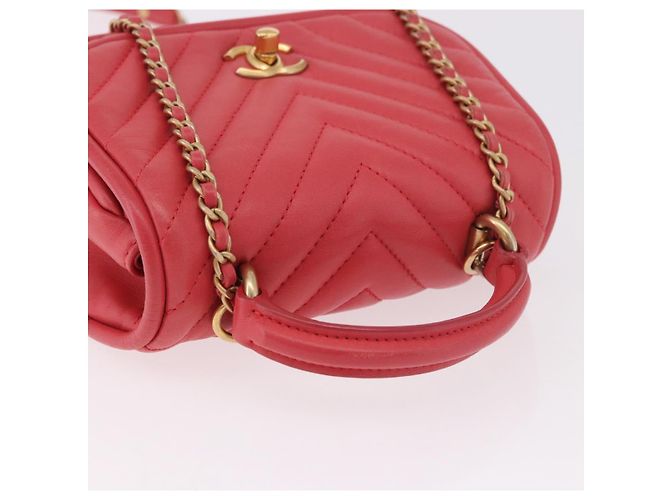 Borsa a mano CHANEL Chevron V Stitch Top Handle in pelle di agnello 2way Rosa CC Auth 189342SAM D'oro - vista 6