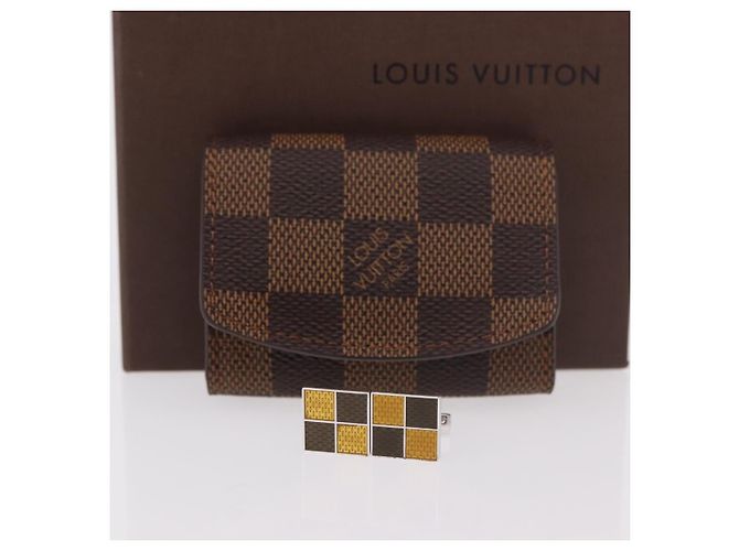 LOUIS VUITTON Damier Ebene Cuffs&Cuff Case Cuffs Silver M64675 LV Auth BA13620V Argento - vista 24