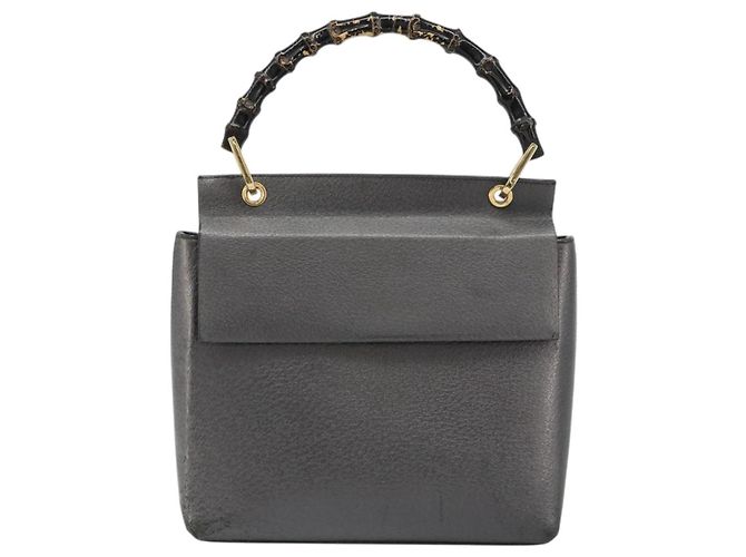 Borsa a mano GUCCI Bamboo in pelle nera e oro 001 3444 1887 Auth 187814 Nero D'oro - vista 2