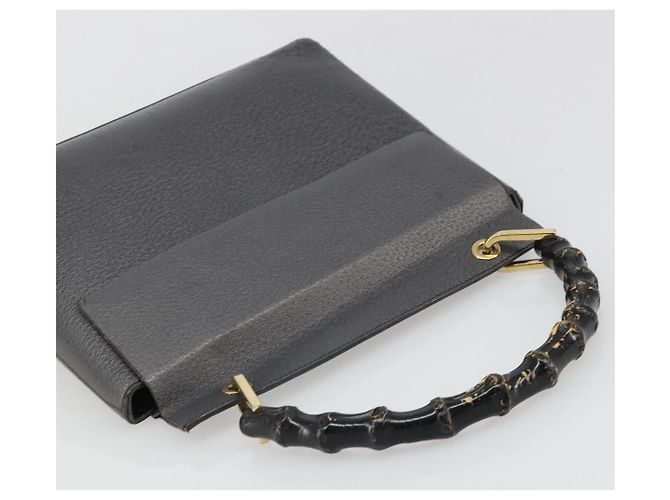 Borsa a mano GUCCI Bamboo in pelle nera e oro 001 3444 1887 Auth 187814 Nero D'oro - vista 6