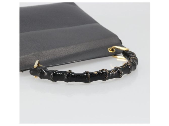 Borsa a mano GUCCI Bamboo in pelle nera e oro 001 3444 1887 Auth 187814 Nero D'oro - vista 7