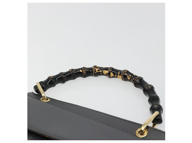 Borsa a mano GUCCI Bamboo in pelle nera e oro 001 3444 1887 Auth 187814 Nero D'oro - vista 8