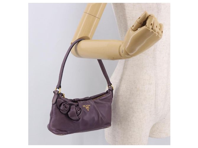 PRADA Pouch Accessori in Pelle Viola Oro Auth 189372A D'oro Porpora - vista 21