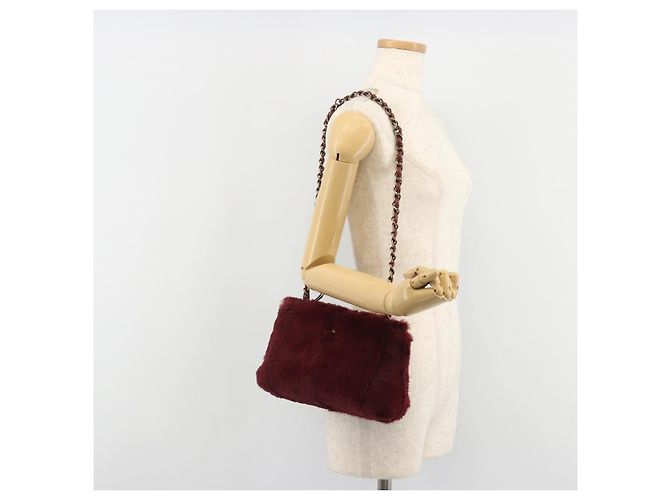CHANEL Borsa a Spalla con Catena in Pelliccia Rossa CC Auth BA13649V Rosso - vista 24