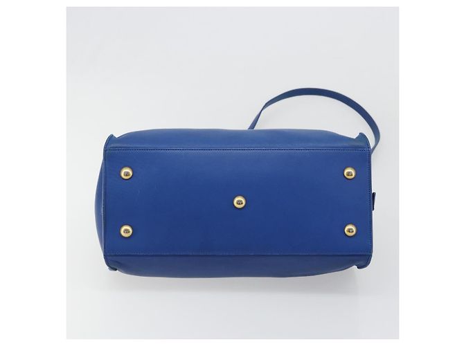 SAINT LAURENT Petit Cabas Hand Bag Leather 2way Blue Gold Auth 187142A D'oro - vista 11