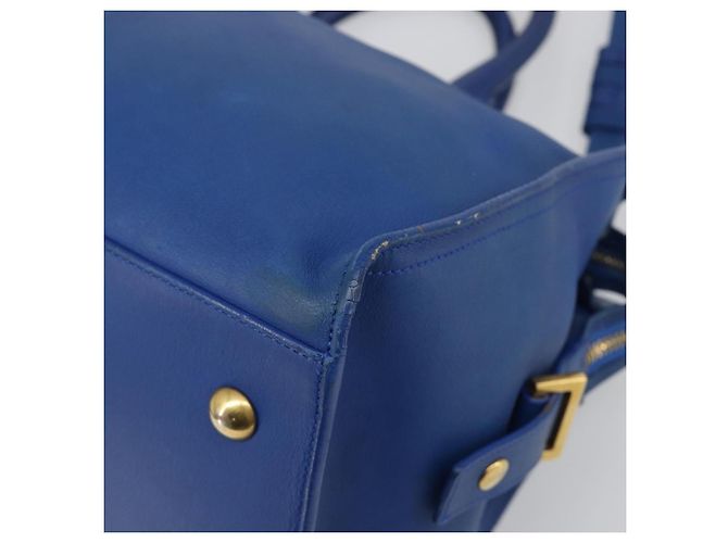 SAINT LAURENT Petit Cabas Hand Bag Leather 2way Blue Gold Auth 187142A D'oro - vista 12