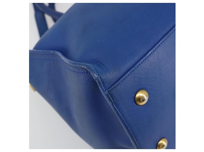 SAINT LAURENT Petit Cabas Hand Bag Leather 2way Blue Gold Auth 187142A D'oro - vista 13