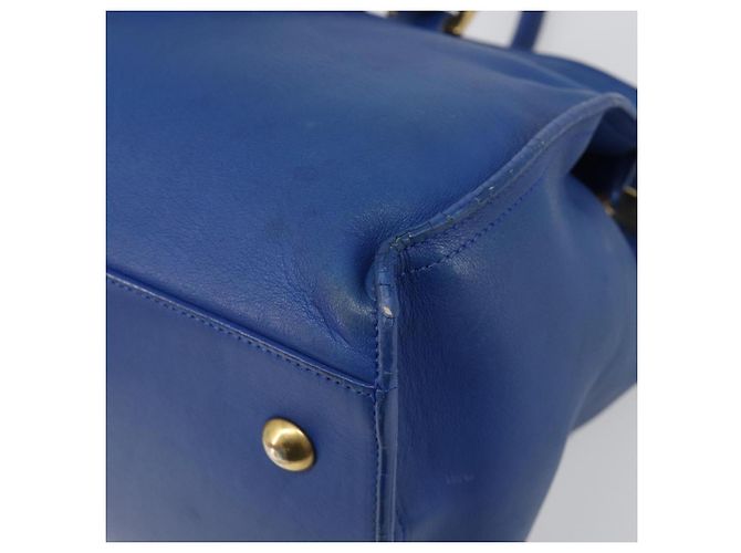 SAINT LAURENT Petit Cabas Hand Bag Leather 2way Blue Gold Auth 187142A D'oro - vista 14