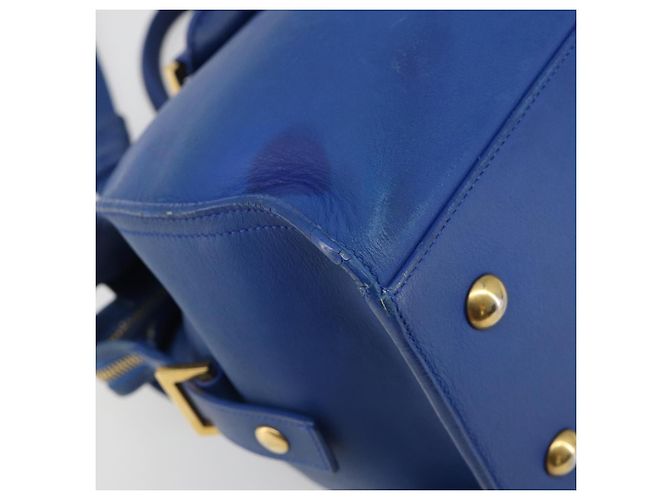 SAINT LAURENT Petit Cabas Hand Bag Leather 2way Blue Gold Auth 187142A D'oro - vista 15