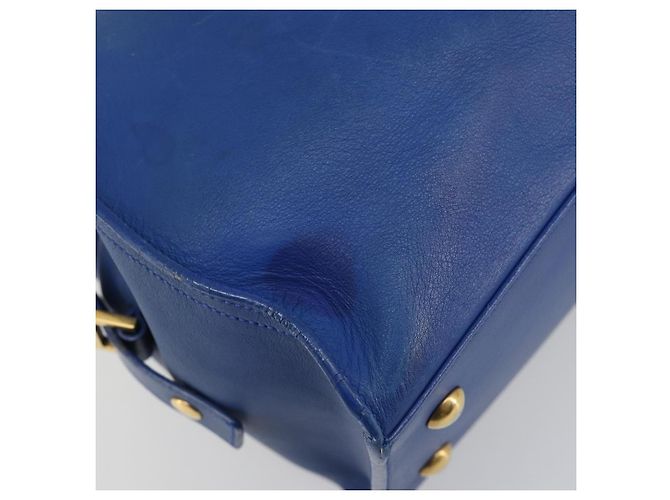 SAINT LAURENT Petit Cabas Hand Bag Leather 2way Blue Gold Auth 187142A D'oro - vista 16