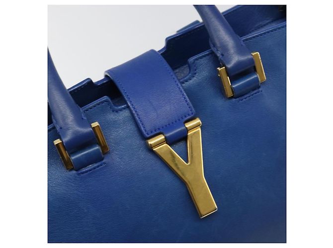 SAINT LAURENT Petit Cabas Hand Bag Leather 2way Blue Gold Auth 187142A D'oro - vista 17
