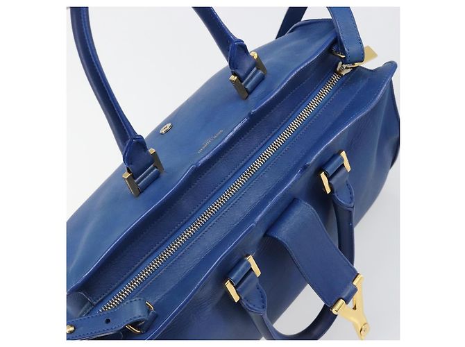 SAINT LAURENT Petit Cabas Hand Bag Leather 2way Blue Gold Auth 187142A D'oro - vista 18