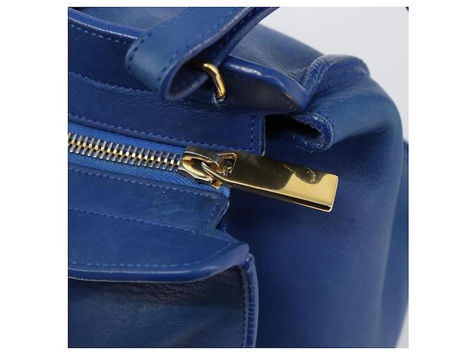 SAINT LAURENT Petit Cabas Hand Bag Leather 2way Blue Gold Auth 187142A D'oro - vista 19
