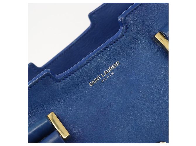 SAINT LAURENT Petit Cabas Hand Bag Leather 2way Blue Gold Auth 187142A D'oro - vista 20