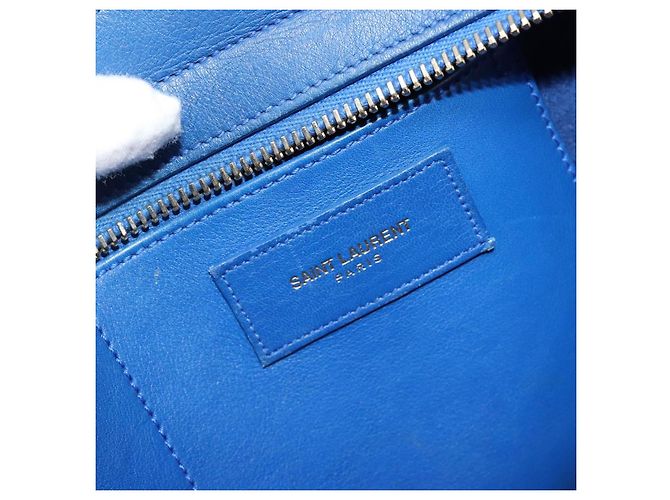 SAINT LAURENT Petit Cabas Hand Bag Leather 2way Blue Gold Auth 187142A D'oro - vista 21