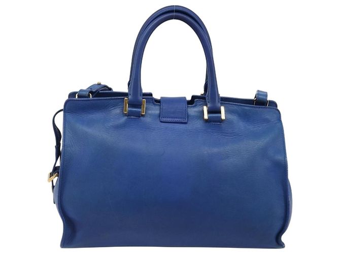 SAINT LAURENT Petit Cabas Hand Bag Leather 2way Blue Gold Auth 187142A D'oro - vista 3
