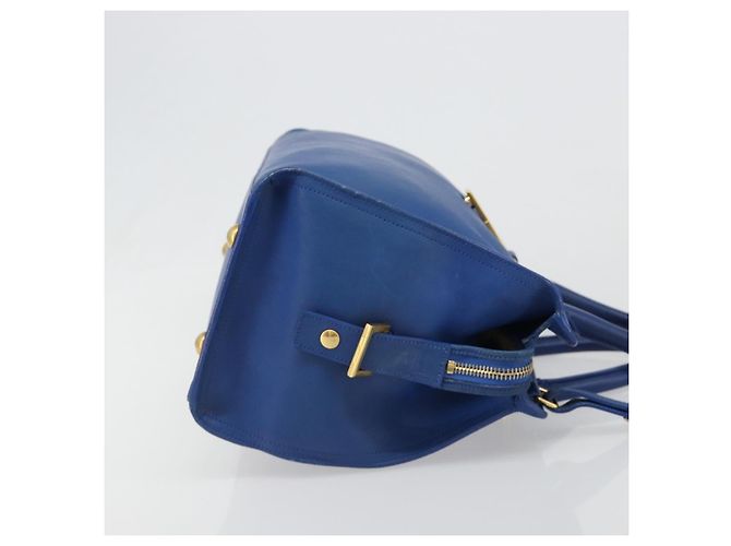 SAINT LAURENT Petit Cabas Hand Bag Leather 2way Blue Gold Auth 187142A D'oro - vista 4