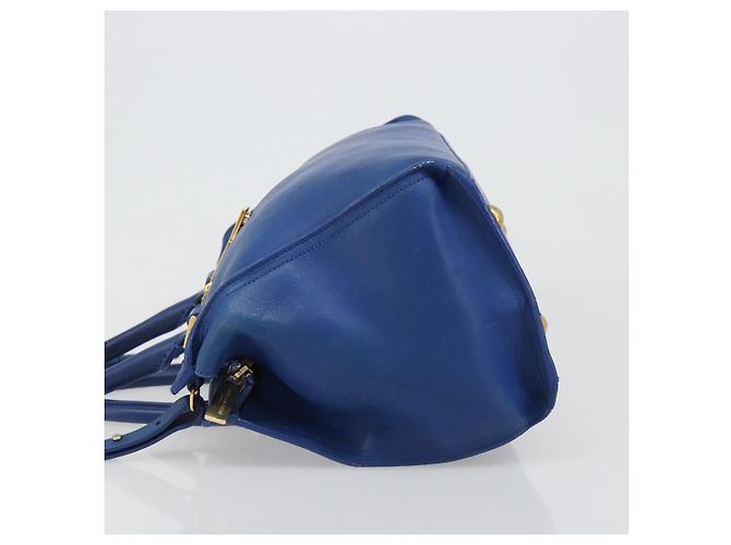SAINT LAURENT Petit Cabas Hand Bag Leather 2way Blue Gold Auth 187142A D'oro - vista 5