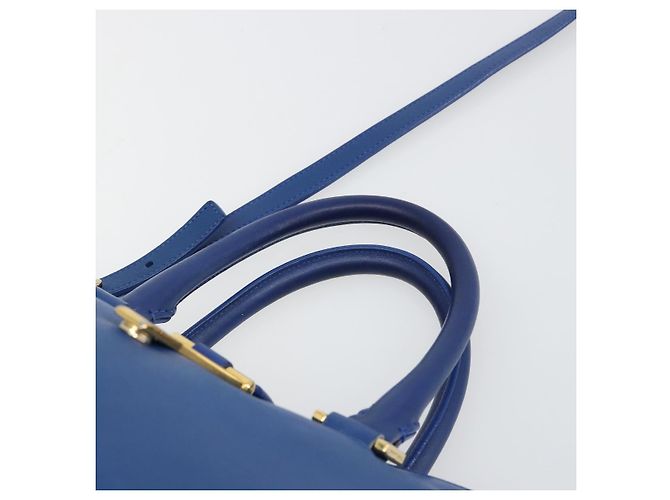 SAINT LAURENT Petit Cabas Hand Bag Leather 2way Blue Gold Auth 187142A D'oro - vista 8