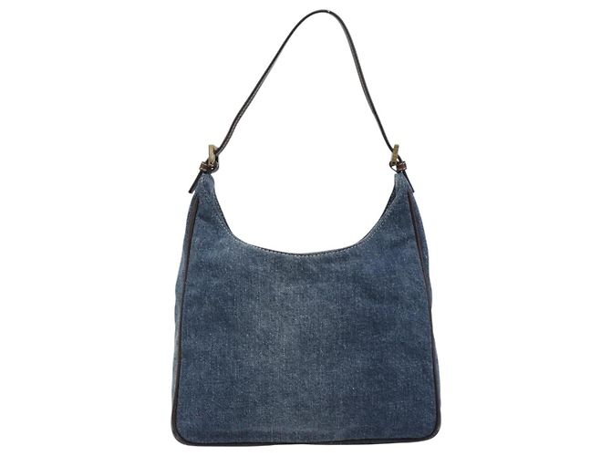 Borsa a Spalla FENDI Denim Blue Gold Auth mr2559A D'oro - vista 2