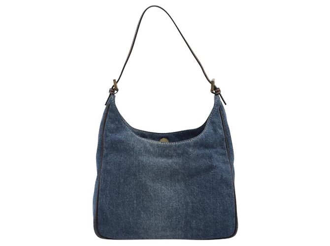 Borsa a Spalla FENDI Denim Blue Gold Auth mr2559A D'oro - vista 3