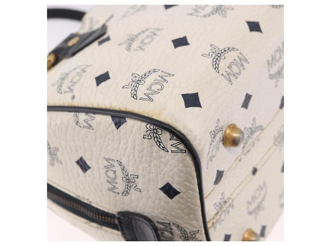 Borsa Boston MCM in PVC e pelle White Gold Auth 187279 Bianco D'oro - vista 14