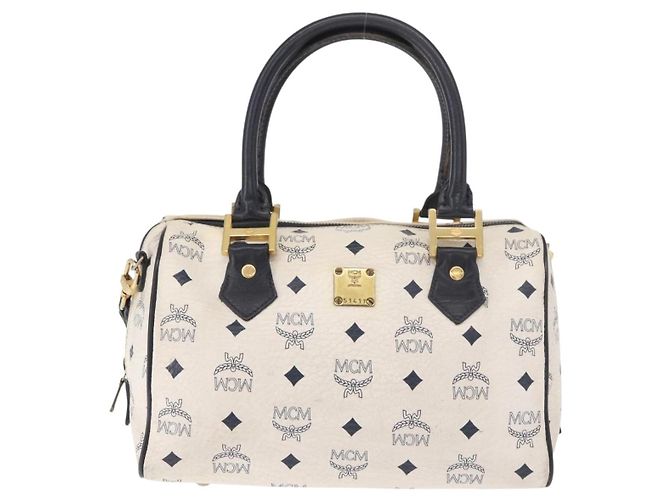 Borsa Boston MCM in PVC e pelle White Gold Auth 187279 Bianco D'oro - vista 2
