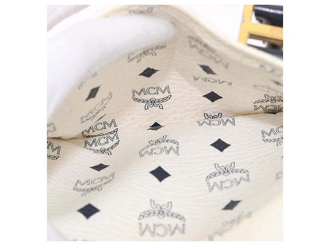 Borsa Boston MCM in PVC e pelle White Gold Auth 187279 Bianco D'oro - vista 25