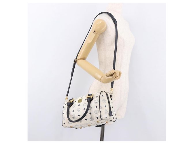 Borsa Boston MCM in PVC e pelle White Gold Auth 187279 Bianco D'oro - vista 26