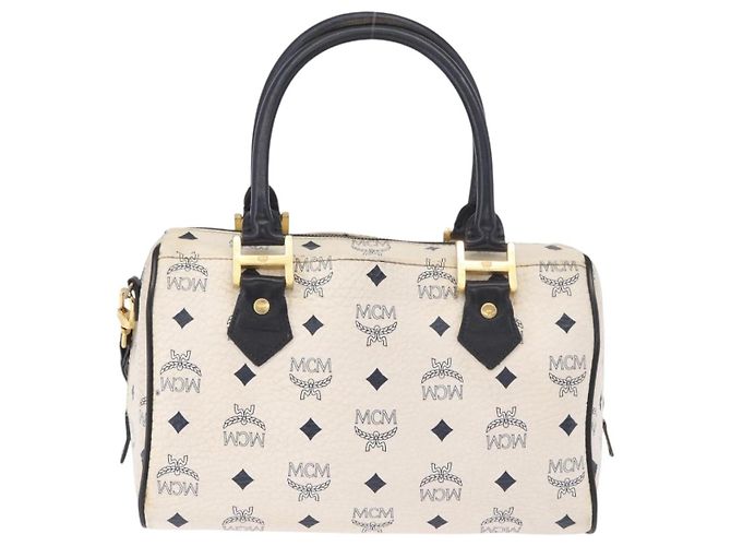 Borsa Boston MCM in PVC e pelle White Gold Auth 187279 Bianco D'oro - vista 3