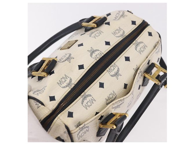 Borsa Boston MCM in PVC e pelle White Gold Auth 187279 Bianco D'oro - vista 6