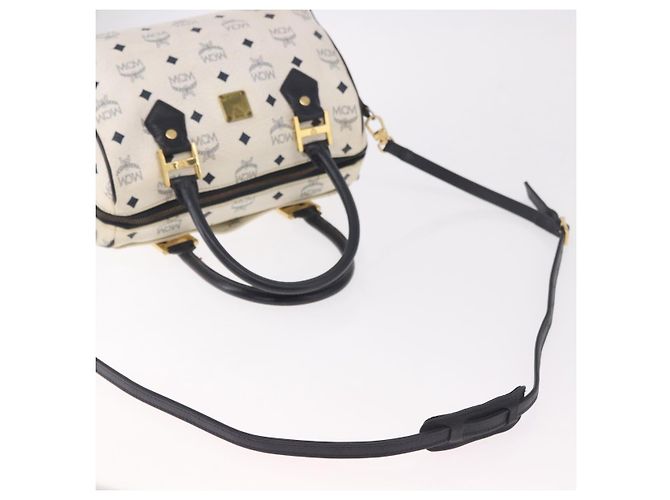 Borsa Boston MCM in PVC e pelle White Gold Auth 187279 Bianco D'oro - vista 9