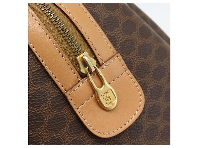 Céline Borsa Boston CELINE in tela Macadam PVC Pelle Marrone Oro Auth 187697A D'oro - vista 16