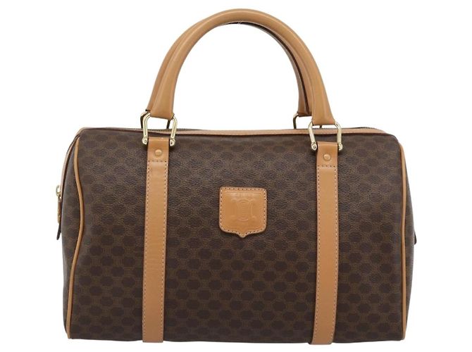 Céline Borsa Boston CELINE in tela Macadam PVC Pelle Marrone Oro Auth 187697A D'oro - vista 2