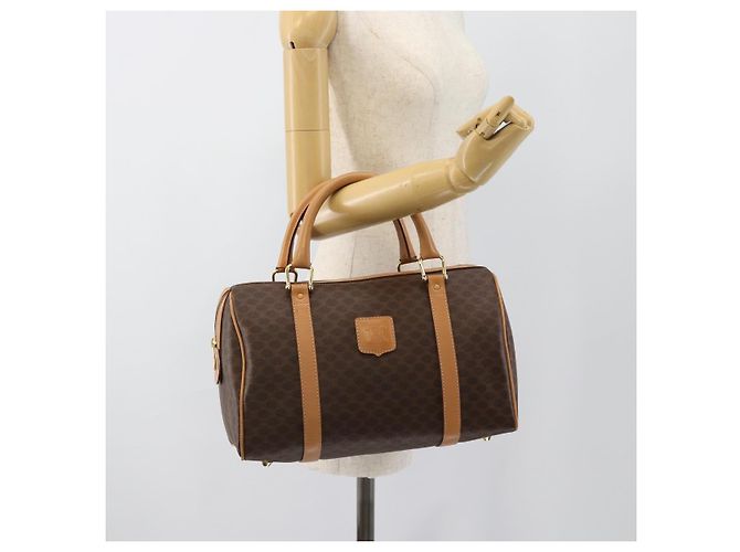 Céline Borsa Boston CELINE in tela Macadam PVC Pelle Marrone Oro Auth 187697A D'oro - vista 22
