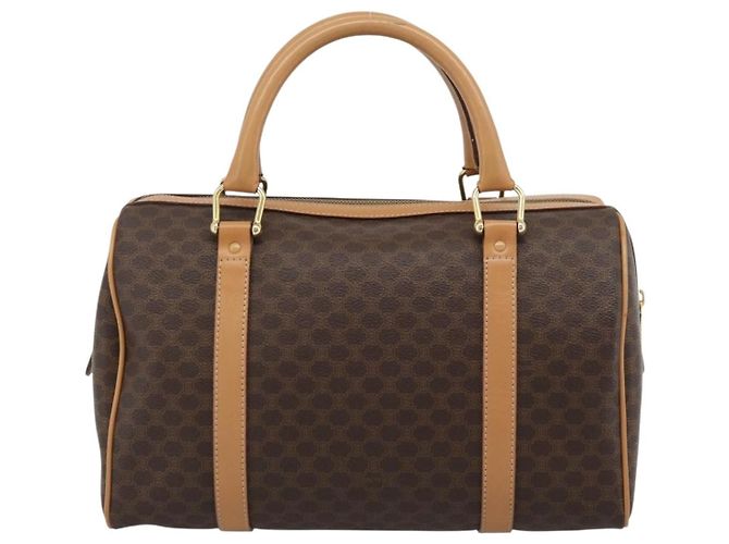 Céline Borsa Boston CELINE in tela Macadam PVC Pelle Marrone Oro Auth 187697A D'oro - vista 3