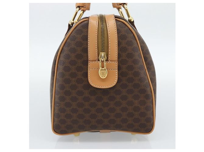 Céline Borsa Boston CELINE in tela Macadam PVC Pelle Marrone Oro Auth 187697A D'oro - vista 4